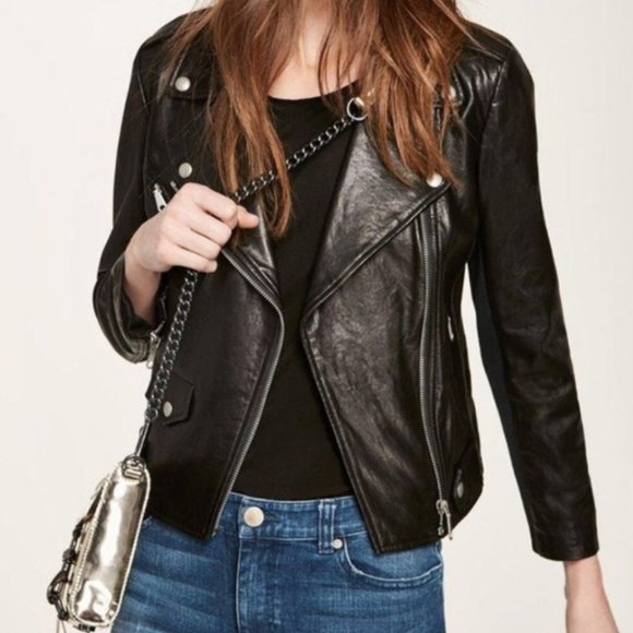 Rebecca Minkoff Jackets & Blazers - Rebecca Minkoff Wes Lamskin Leather & Neoprene Panel Moto Jacket XXS